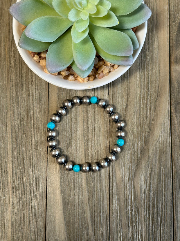 Turquoise and "Navajo Style" Pearl Stretch Bracelet