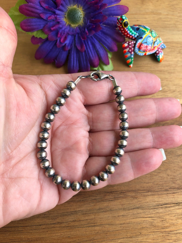 6MM "Navajo Style" Sterling Pearl Bracelet