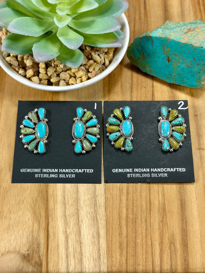 Kingman Turquoise Half Cluster Stud Earrings