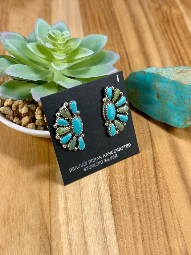 Kingman Turquoise Half Cluster Stud Earrings