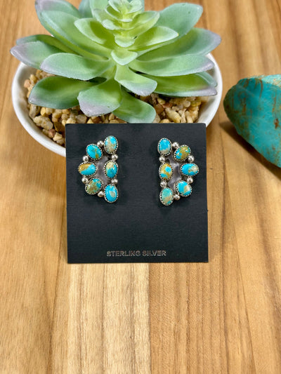Kingman Turquoise Half Cluster Earrings