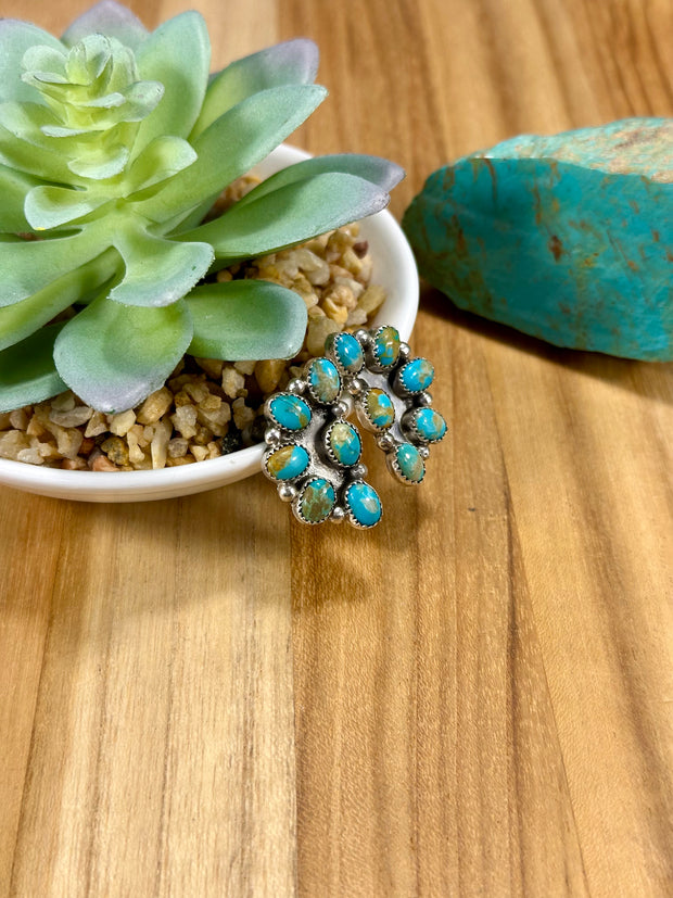Kingman Turquoise Half Cluster Earrings
