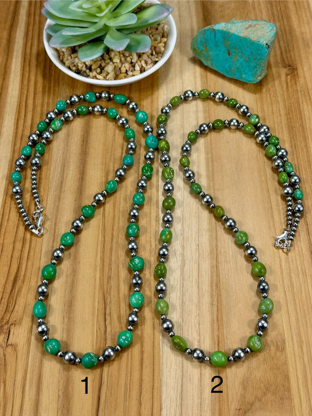 Sterling Silver Pearl & Turquoise Bead Necklace