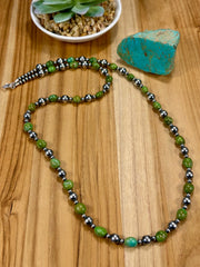 Sterling Silver Pearl & Turquoise Bead Necklace