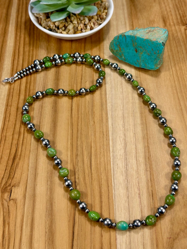 Sterling Silver Pearl & Turquoise Bead Necklace