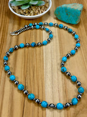 Sterling Silver Pearl & Turquoise Bead Necklace