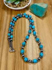 Sterling Silver Pearl & Turquoise Bead Necklace