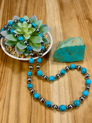 Sterling Silver Pearl & Turquoise Bead Necklace
