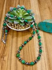 Sterling Silver Pearl & Turquoise Bead Necklace