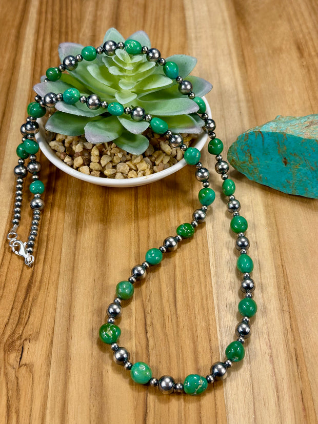 Sterling Silver Pearl & Turquoise Bead Necklace