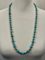 Sterling Silver Pearl & Turquoise Bead Necklace