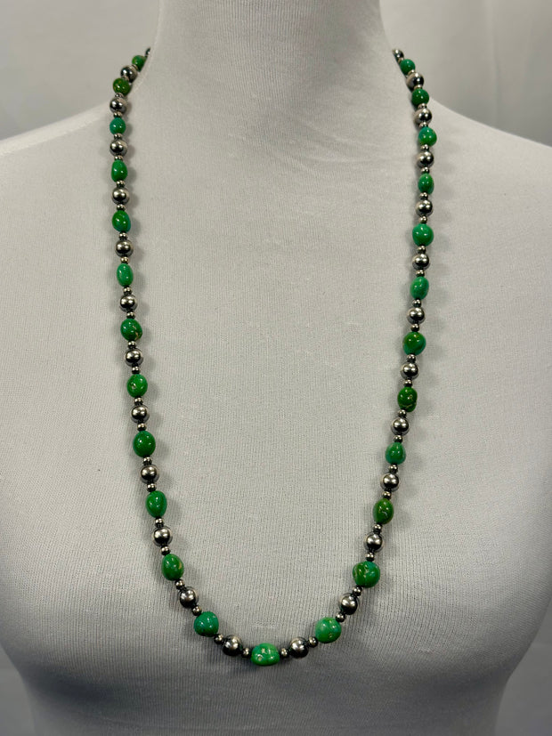 Sterling Silver Pearl & Turquoise Bead Necklace