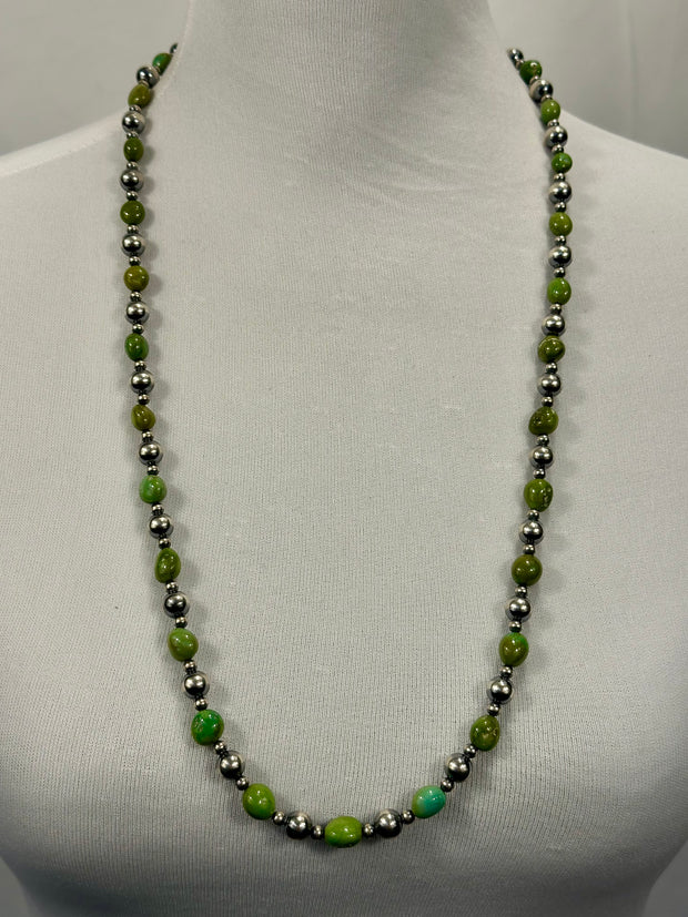 Sterling Silver Pearl & Turquoise Bead Necklace