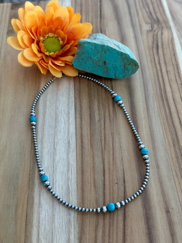 16" Navajo Style Pearl and Turquoise Necklace
