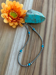 14" Navajo Style Pearl and Turquoise Necklace