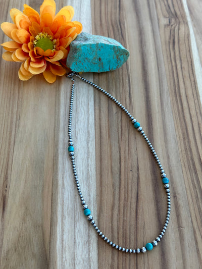 18" Navajo Style Pearl and Turquoise Necklace