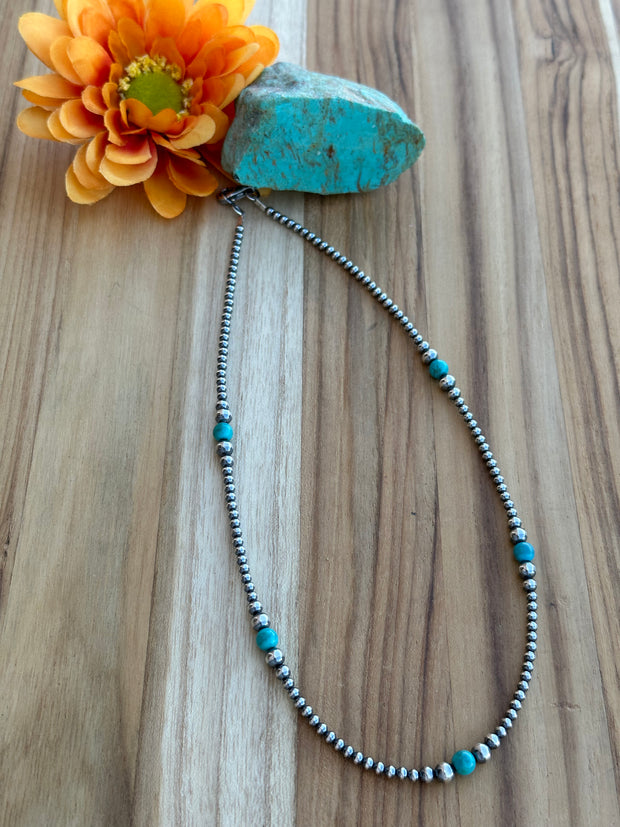 18" Navajo Style Pearl and Turquoise Necklace