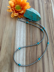 24" Navajo Style Pearl and Turquoise Necklace