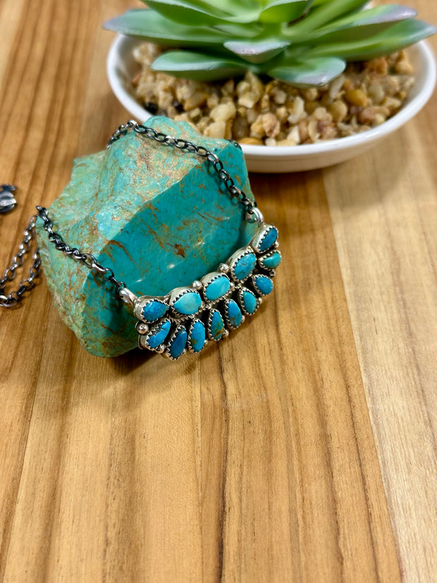 Kingman Turquoise Cradle Cluster Necklace