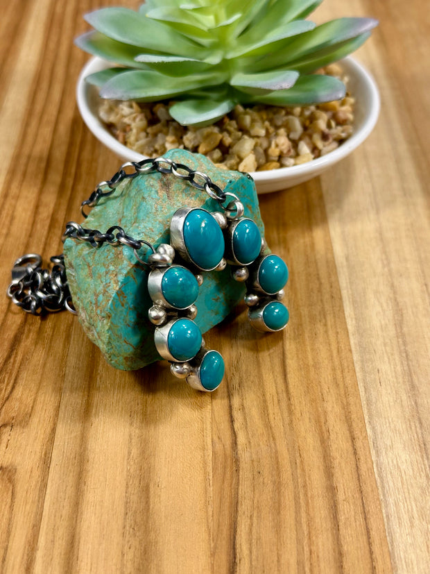 Kingman Turquoise Naja Cluster Pendant Necklace