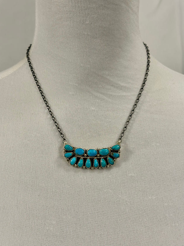Kingman Turquoise Cradle Cluster Necklace