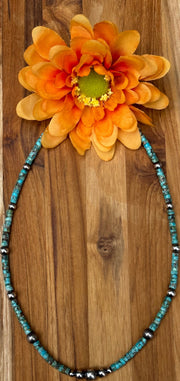 16 inch Turquoise and Navajo Style Beads Necklace