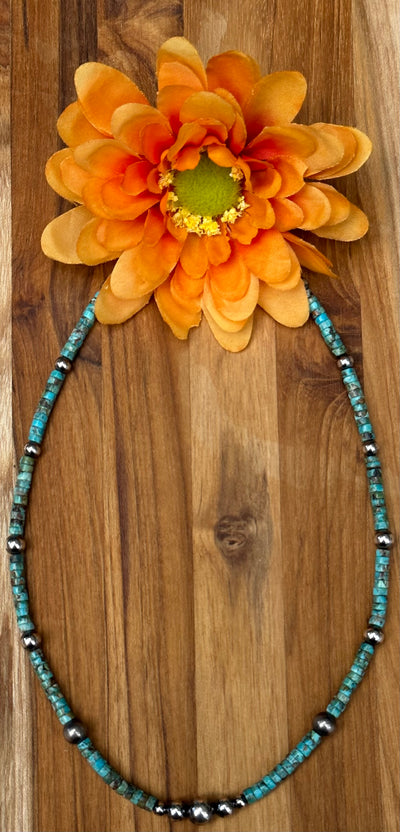18 inch Turquoise and Navajo Style Beads Necklace