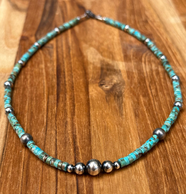 18 inch Turquoise and Navajo Style Beads Necklace