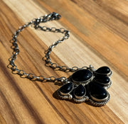 Black Onyx 17 inch Half Cluster Necklace