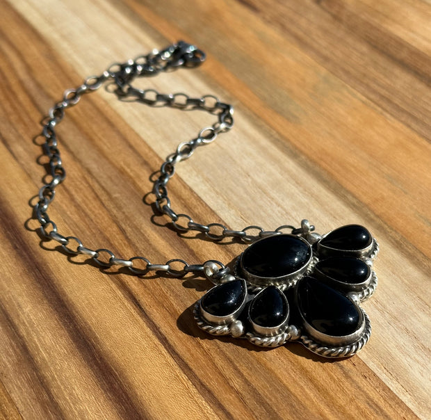 Black Onyx 17 inch Half Cluster Necklace