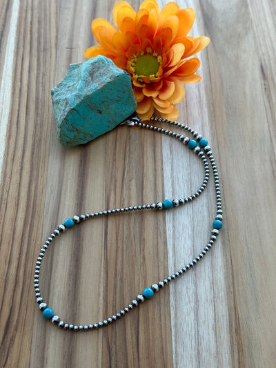 20" Navajo Style Pearl and Turquoise Necklace
