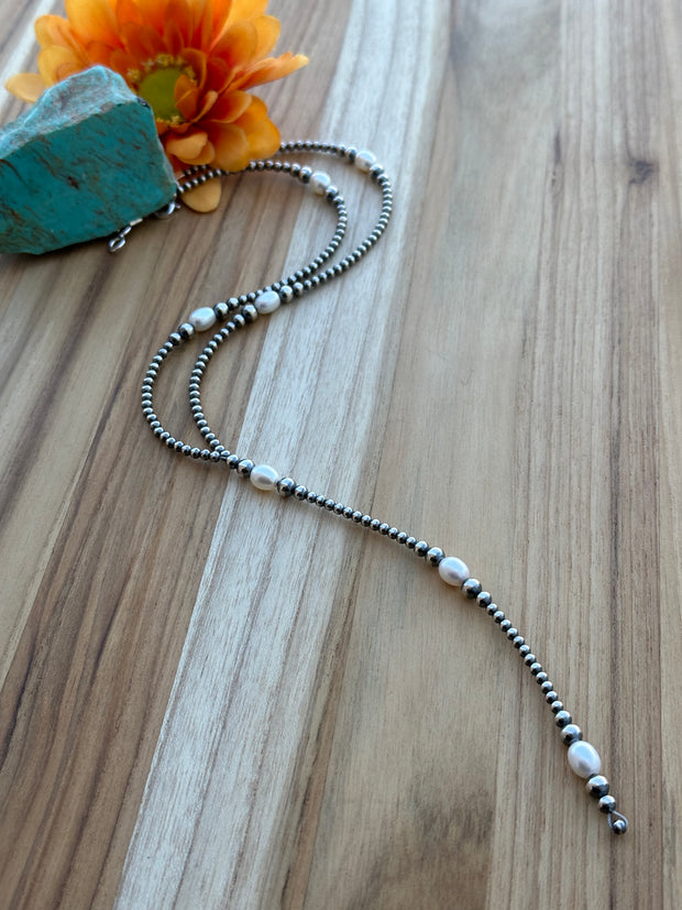 18" Navajo Style Bead and Freshwater Pearl Y-Necklace