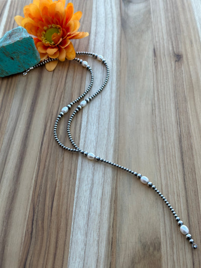18" Navajo Style Bead and Freshwater Pearl Y-Necklace