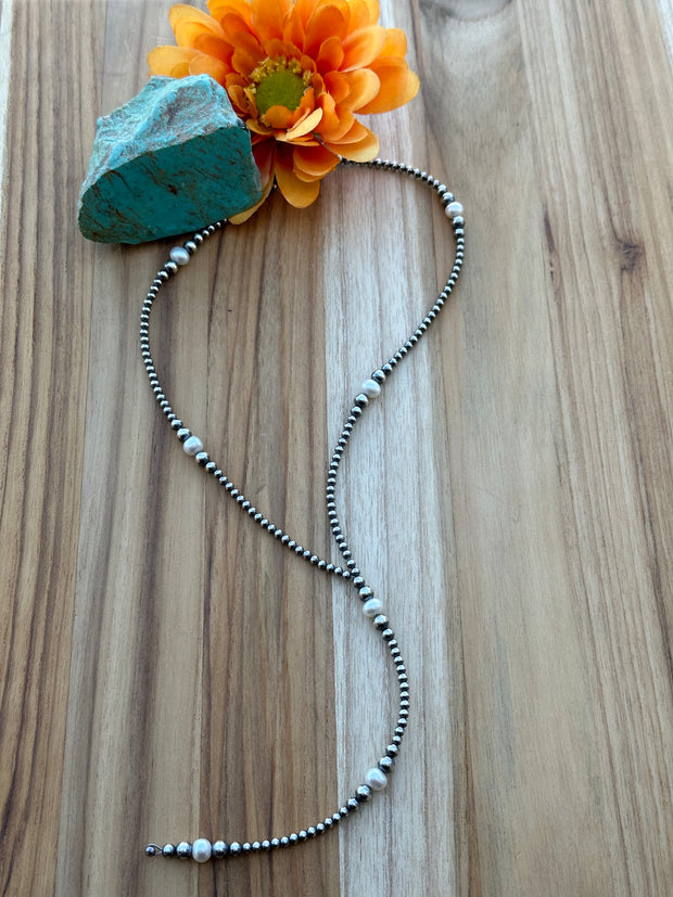 18" Navajo Style Bead and Freshwater Pearl Y-Necklace