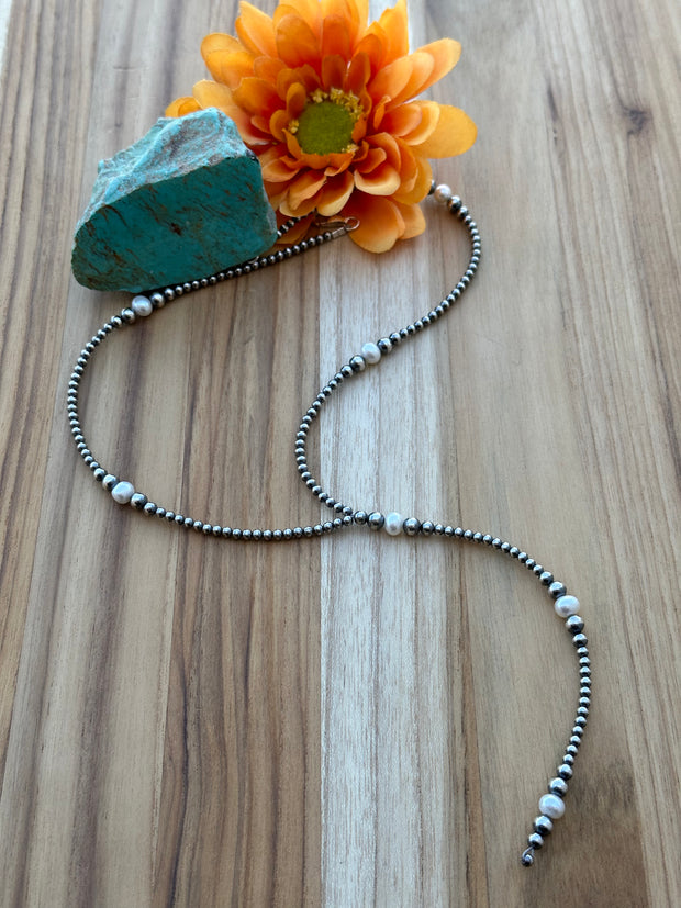 18" Navajo Style Bead and Freshwater Pearl Y-Necklace