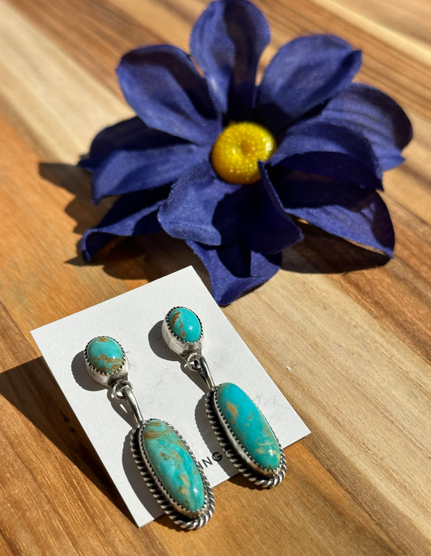 Two Stone Dangle Turquoise Earrings