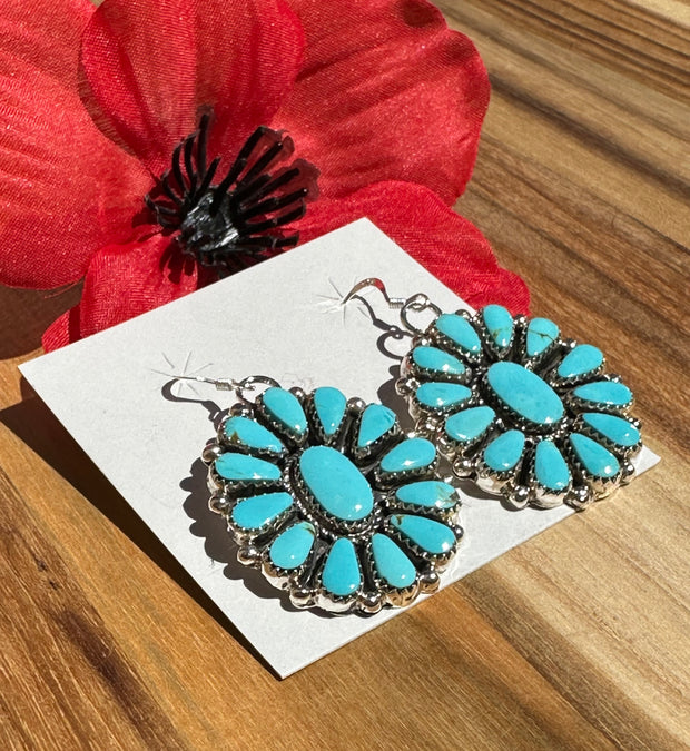 Kingman Turquoise Cluster Dangle Earrings