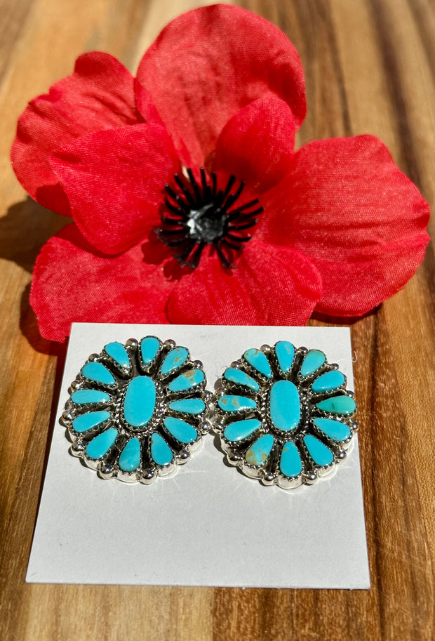 Kingman Turquoise Cluster Stud Earrings