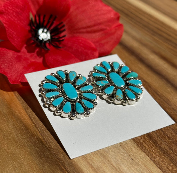 Kingman Turquoise Cluster Stud Earrings