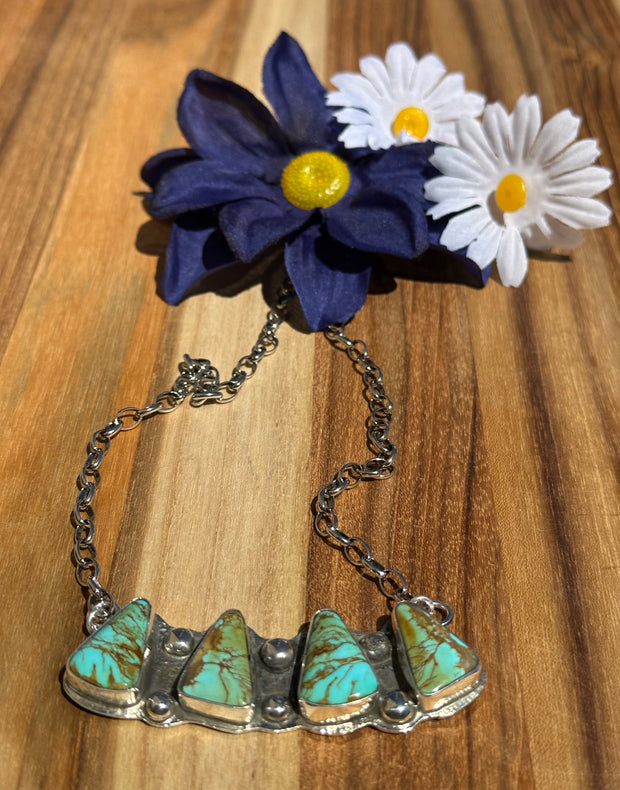 Kingman Turquoise 4 Stone Bar Necklace