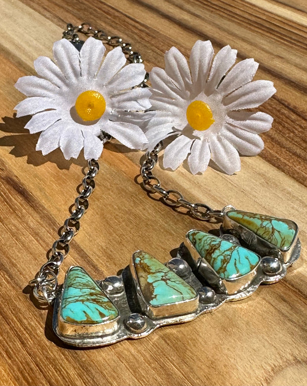 Kingman Turquoise 4 Stone Bar Necklace