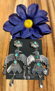 Kingman Turquoise and Silver Thunderbird Earrings