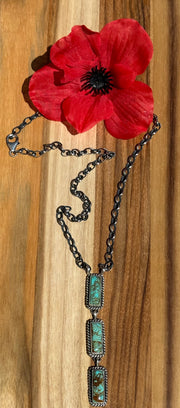 Kingman Turquoise 3 Stone Necklace