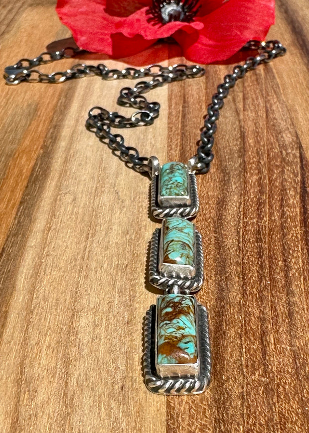 Kingman Turquoise 3 Stone Necklace