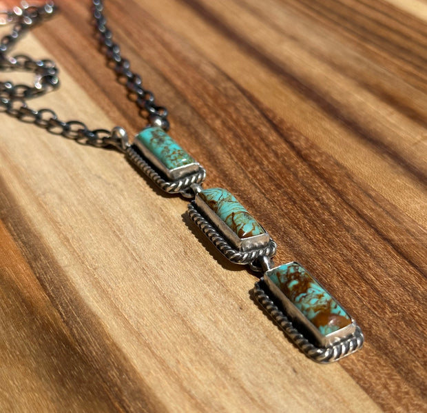 Kingman Turquoise 3 Stone Necklace