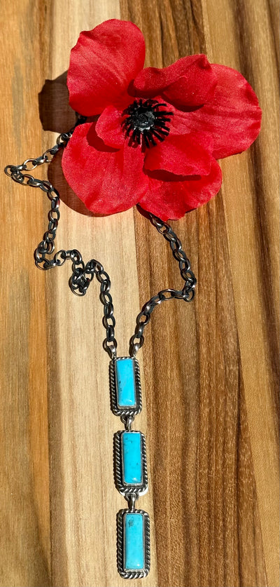 Kingman Turquoise 3 Stone Necklace