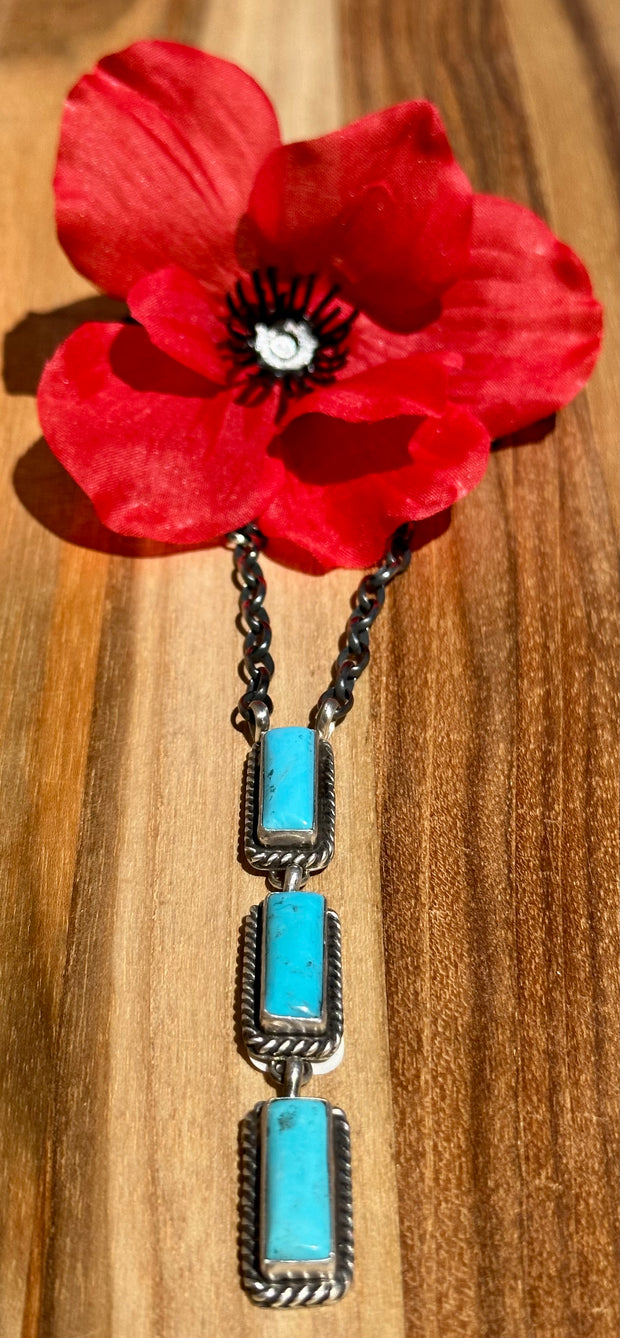 Kingman Turquoise 3 Stone Necklace