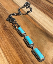 Kingman Turquoise 3 Stone Necklace