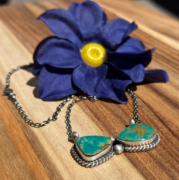 2 Stone Turquoise Fixed Pendant Necklace