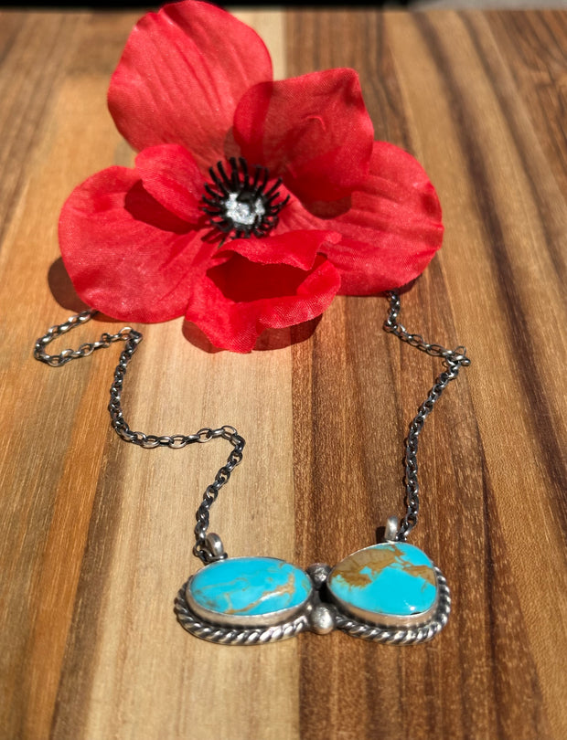 2 Stone Turquoise Fixed Pendant Necklace